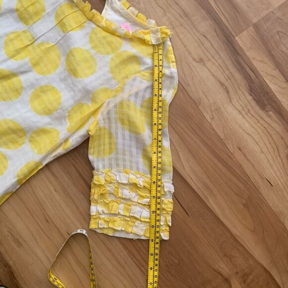 Lilly Pulitzer Yellow White Polka Dot Silk Cotton Top Ruffle Sleeves Size 4 - Picture 5 of 9